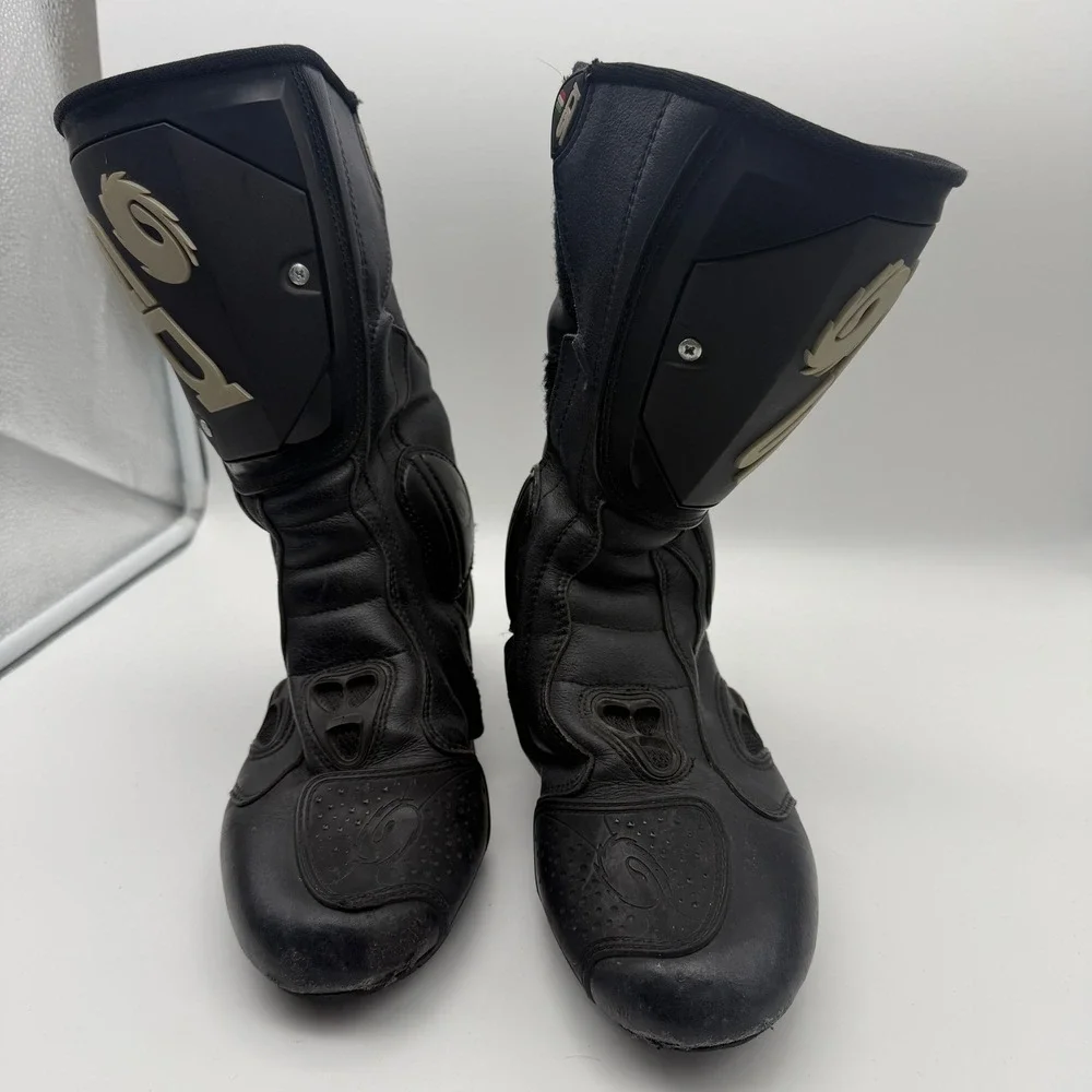 Sidi Motorcycle Boots Mens 8.5 Black Leather Racing Sport Bike Touring
